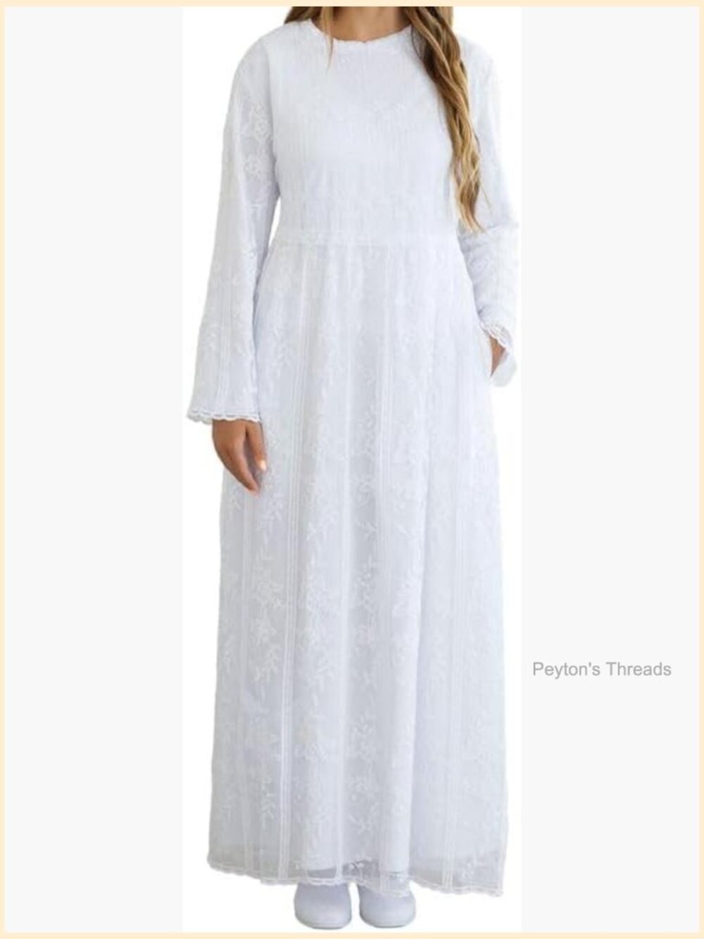White Pullover Temple Dress - Floral Lace, Side Pockets, Easy Care